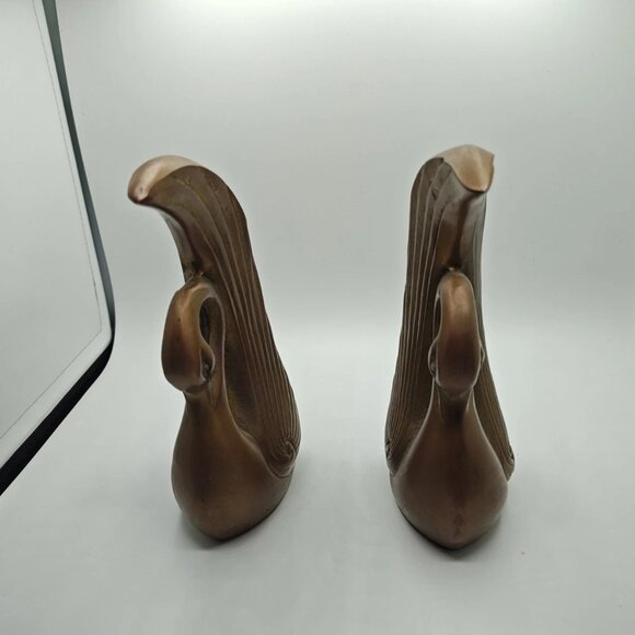 Imperial Swans Brown Drip Glaze Retro Figurines Shelf Decor Boho MCM Pair - Picture 2 of 3
